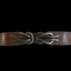 Mix Media Belt - Grey Metal & Brown Leather - OS